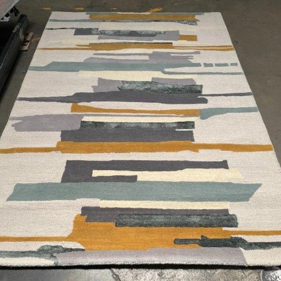 5'3" x 7'6" Feet Wool Handmade Beige Gold Grey Modern Soft Plush Thick Area Rug - Picture 1 of 10